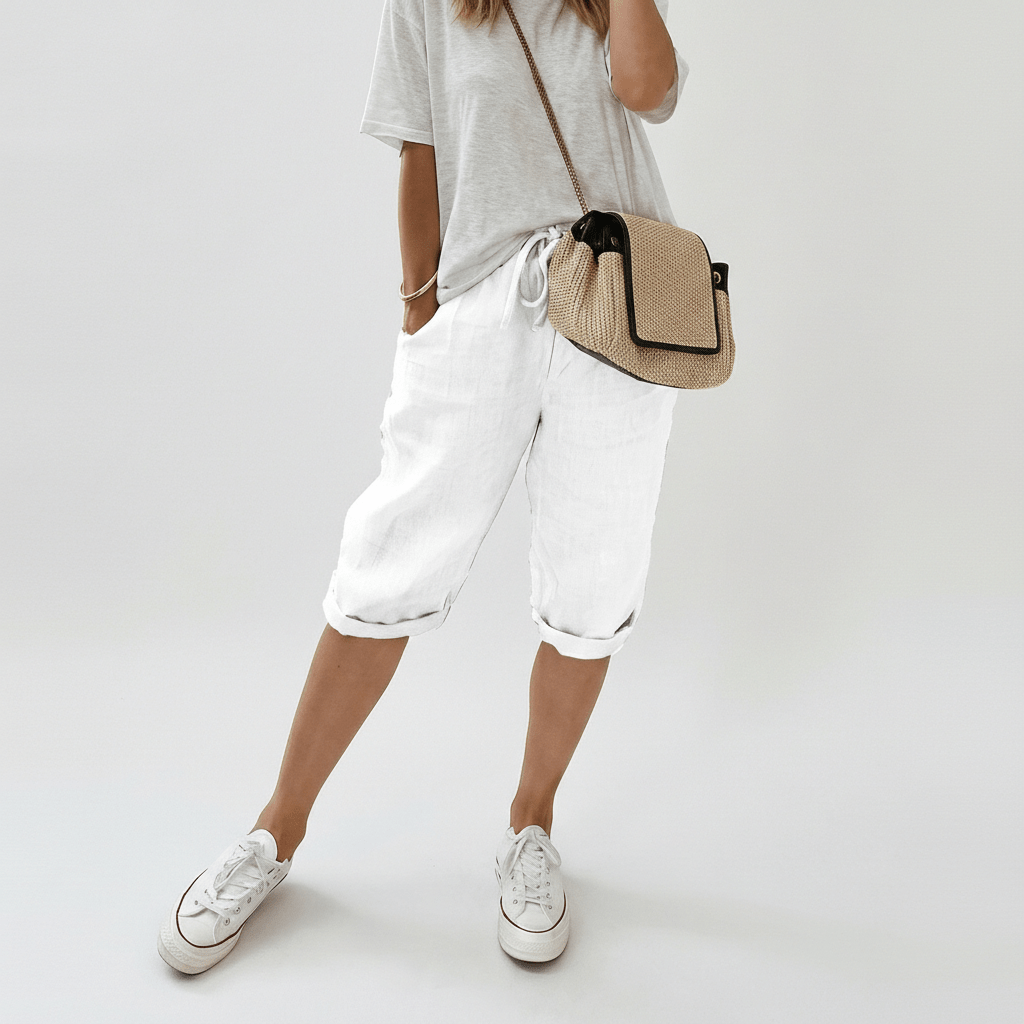 Olympia Drawstring Waist Shorts Rolled Hem Relaxed Fit