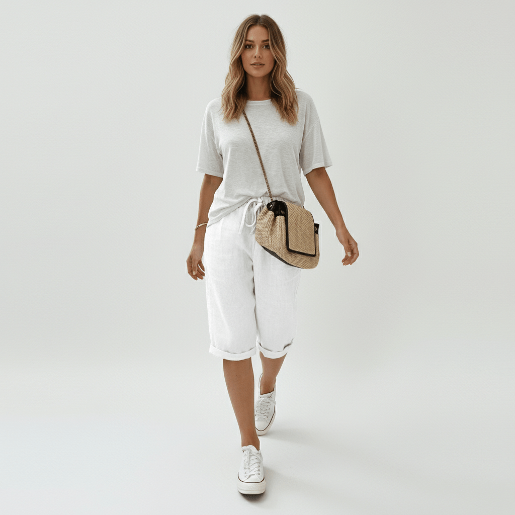 Olympia Drawstring Waist Shorts Rolled Hem Relaxed Fit