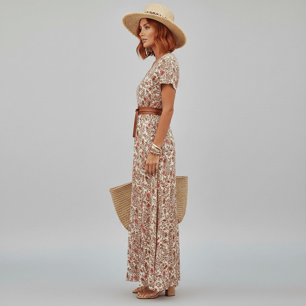 Pascale Short Sleeve Floral Boho Maxi Dress for Women