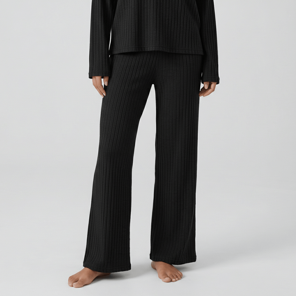 Philippa Two Piece Set Ribbed V-Neck Sweater and Wide-Leg Pants