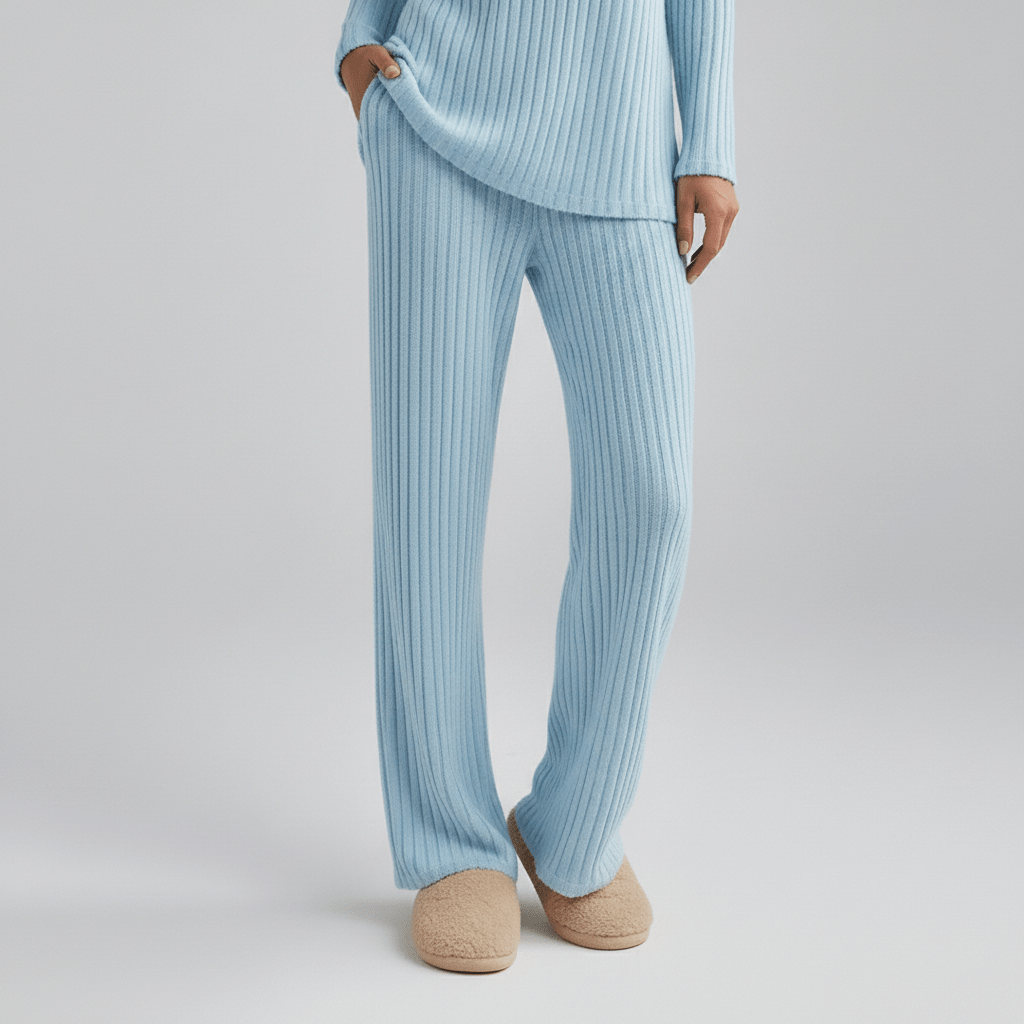 Philippa Two Piece Set Ribbed V-Neck Sweater and Wide-Leg Pants