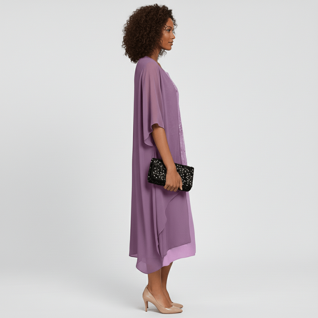 Phoenicia Two Piece Set Lace Dress and Sheer Chiffon Cardigan