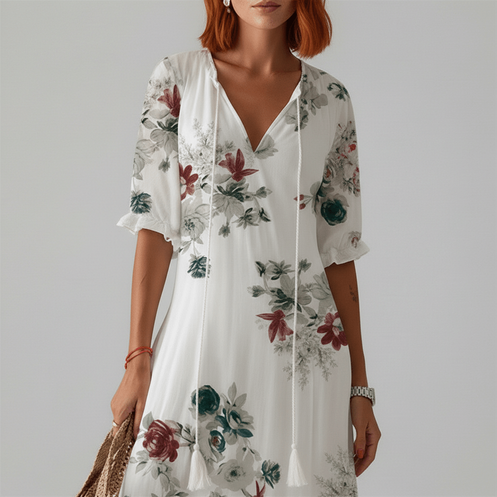 Prudence V-Neck Floral Maxi Dress for Women with Short Sleeves