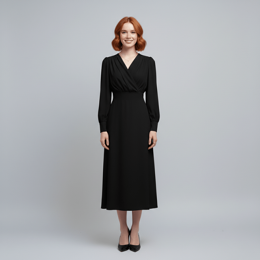 Queenie Long Sleeve V-Neck Midi Wedding Guest Dress