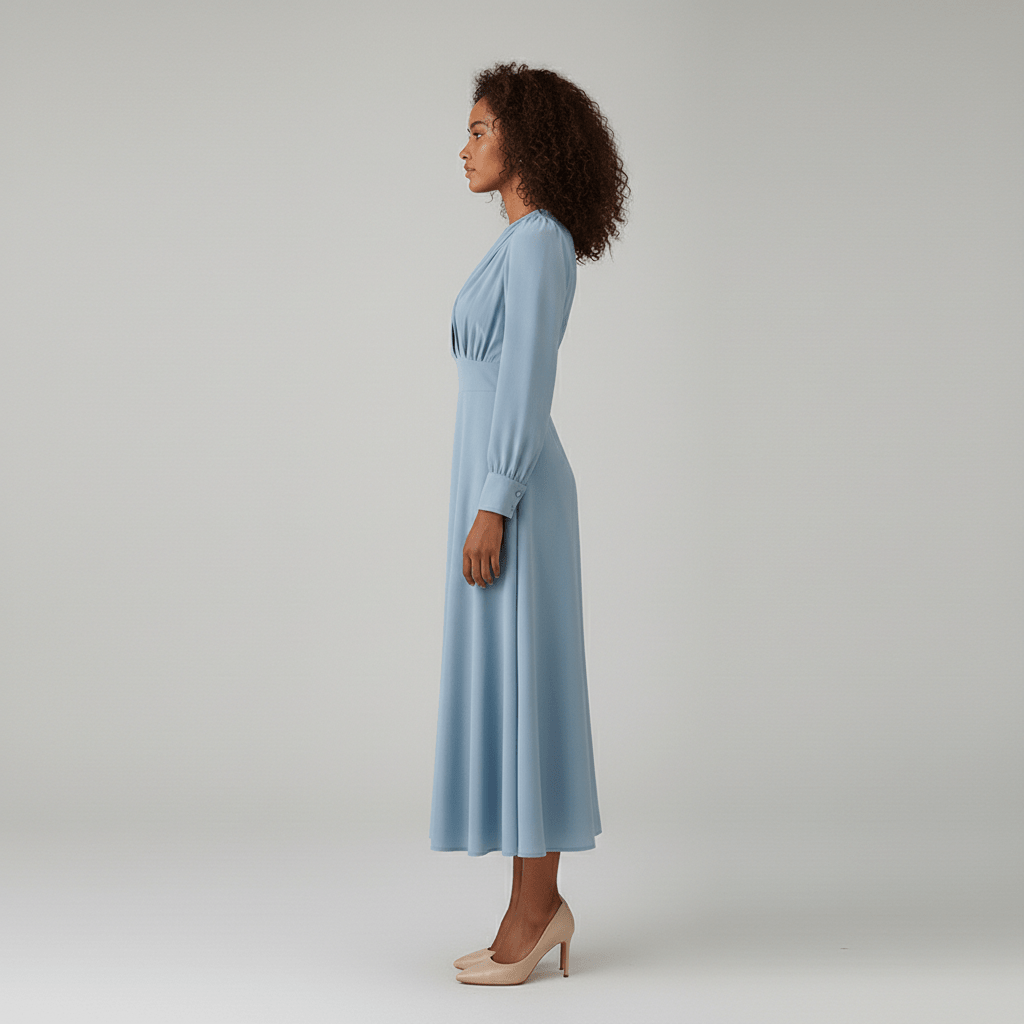 Queenie Long Sleeve V-Neck Midi Wedding Guest Dress