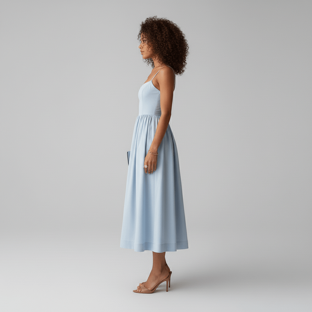 Remy Midi Dress with Spaghetti Straps and A-Line Skirt