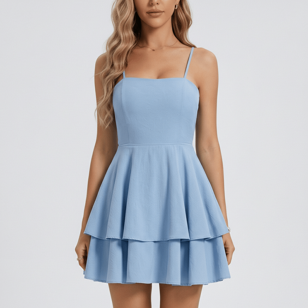 Robin Tiered Skirt Cocktail Dress with Spaghetti Straps