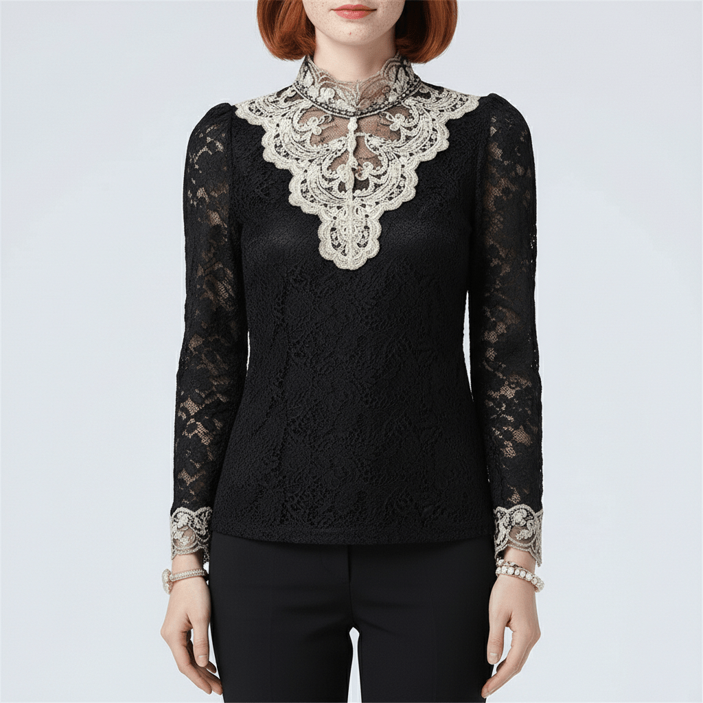 Rosie High Neck Embroidered Lace Blouse