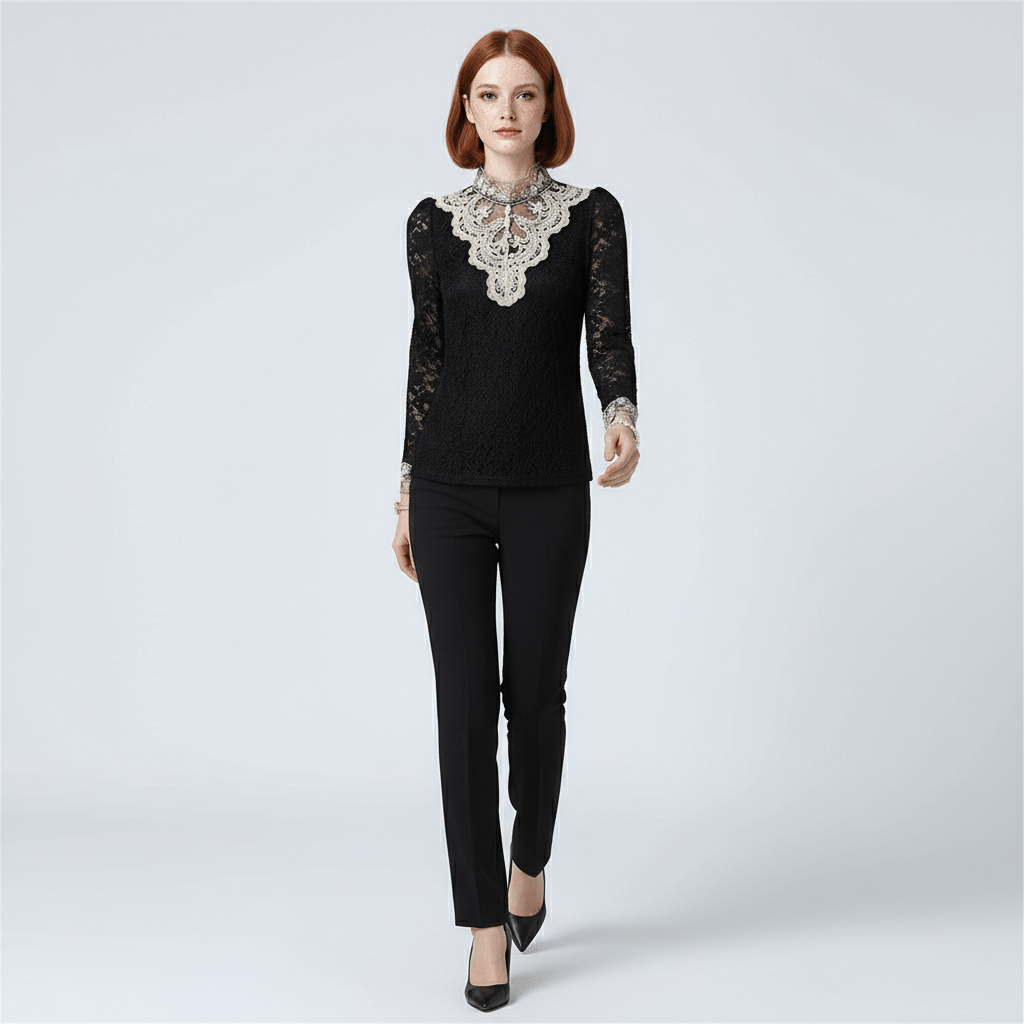 Rosie High Neck Embroidered Lace Blouse
