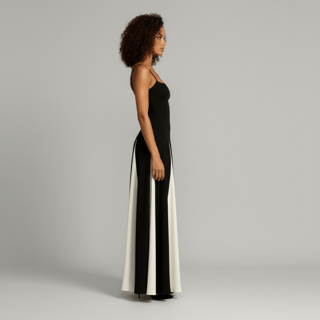 Sara Spaghetti Strap Sweetheart Neck Maxi Dress for Women in Black and White