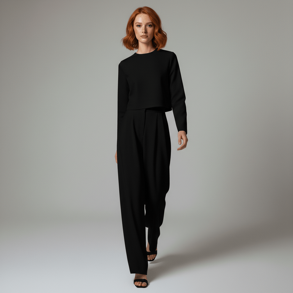 Scarlett Two Piece Set Long Sleeve Crop Top and Wide-Leg Pants