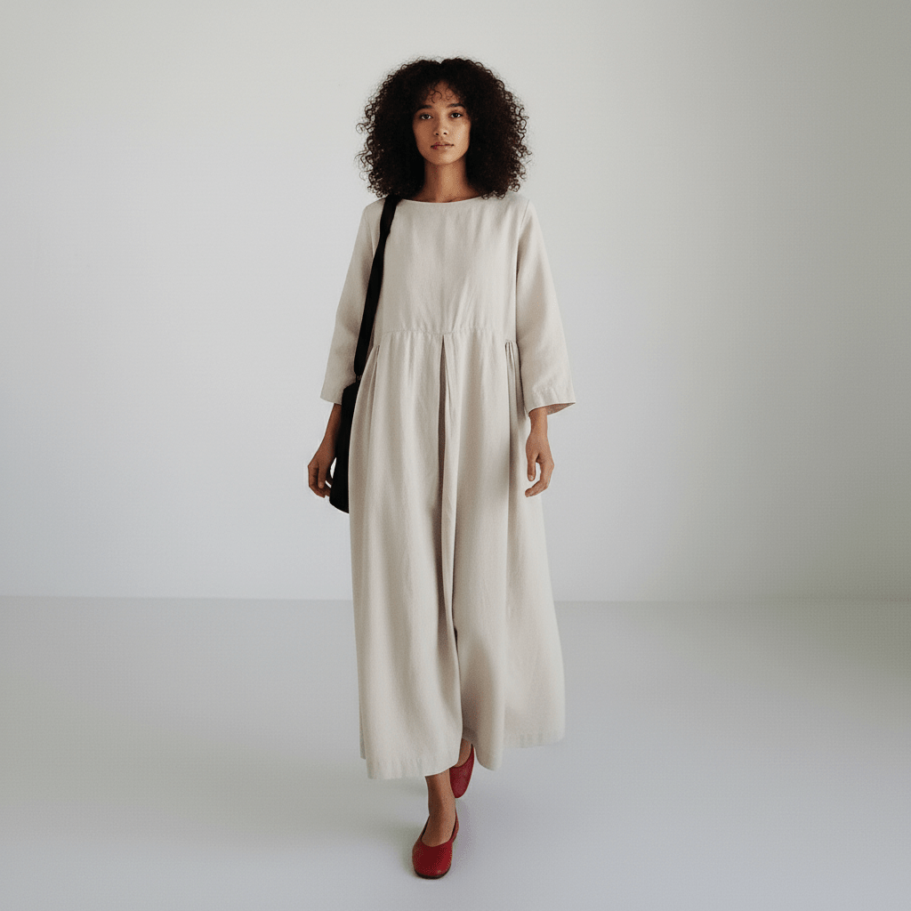 Shirley Round Neck Oversized Maxi Dress for Women with Side Pockets