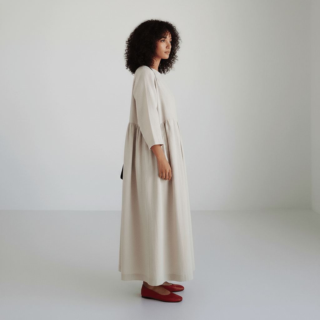 Shirley Round Neck Oversized Maxi Dress for Women with Side Pockets