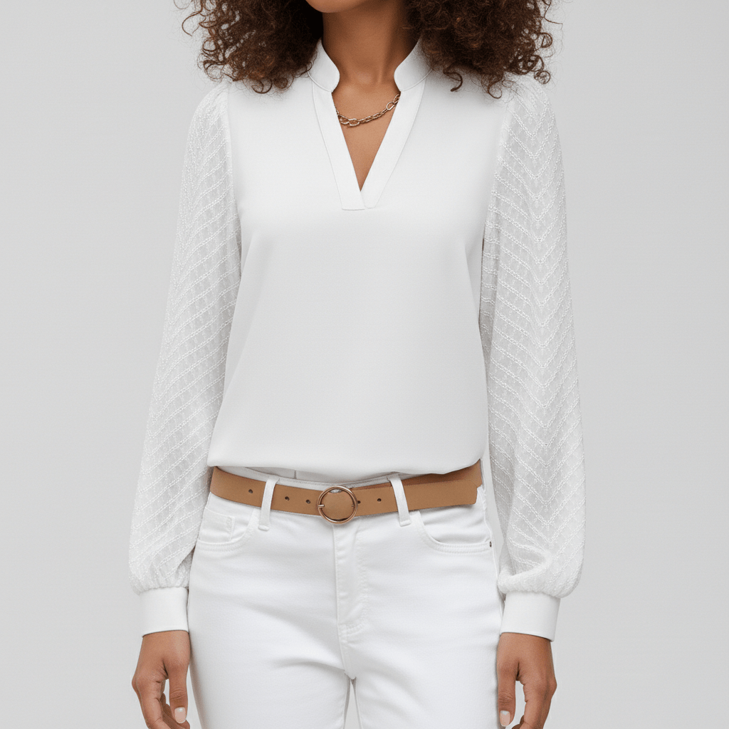 Susan Textured Sleeve V-Neck Blouse