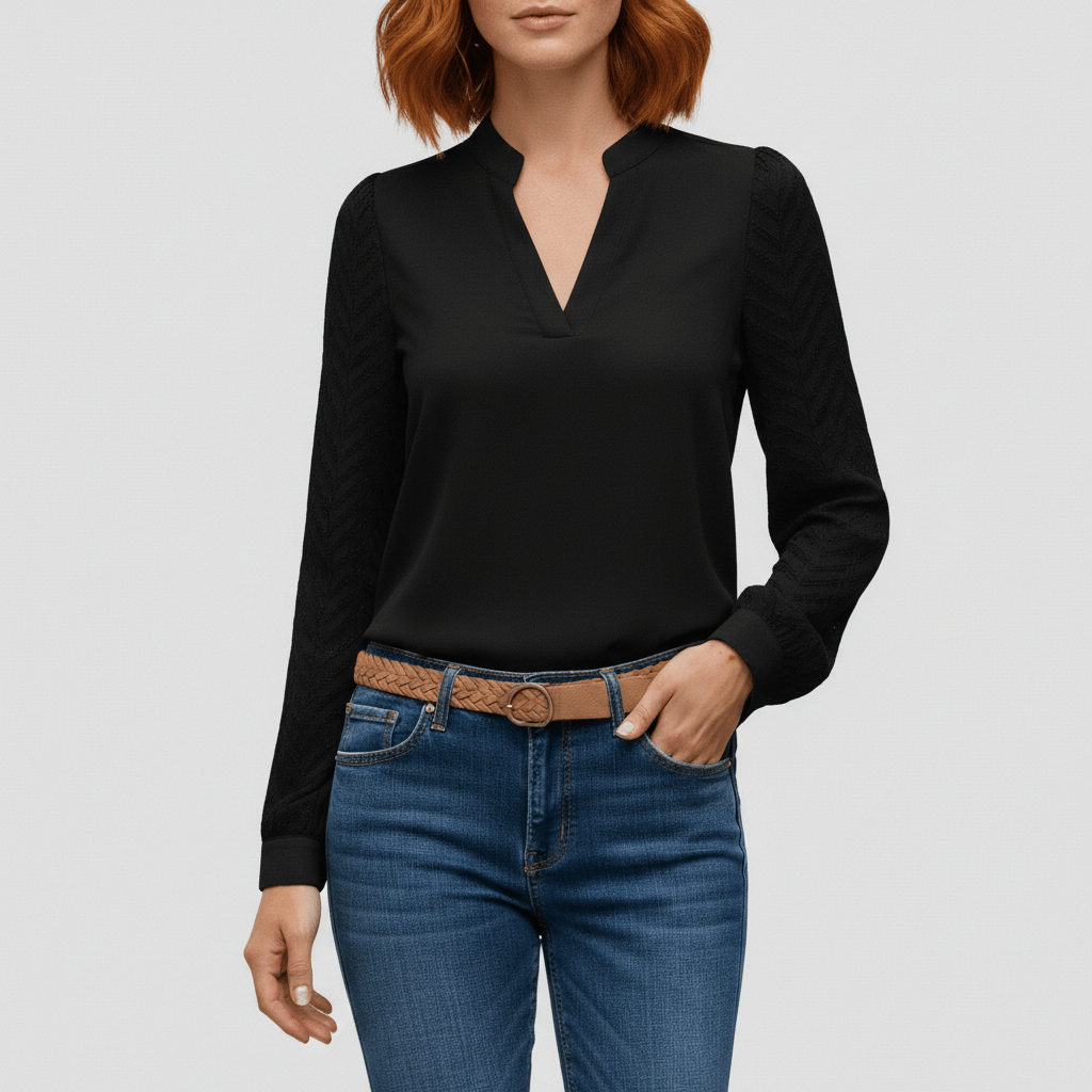 Susan Textured Sleeve V-Neck Blouse