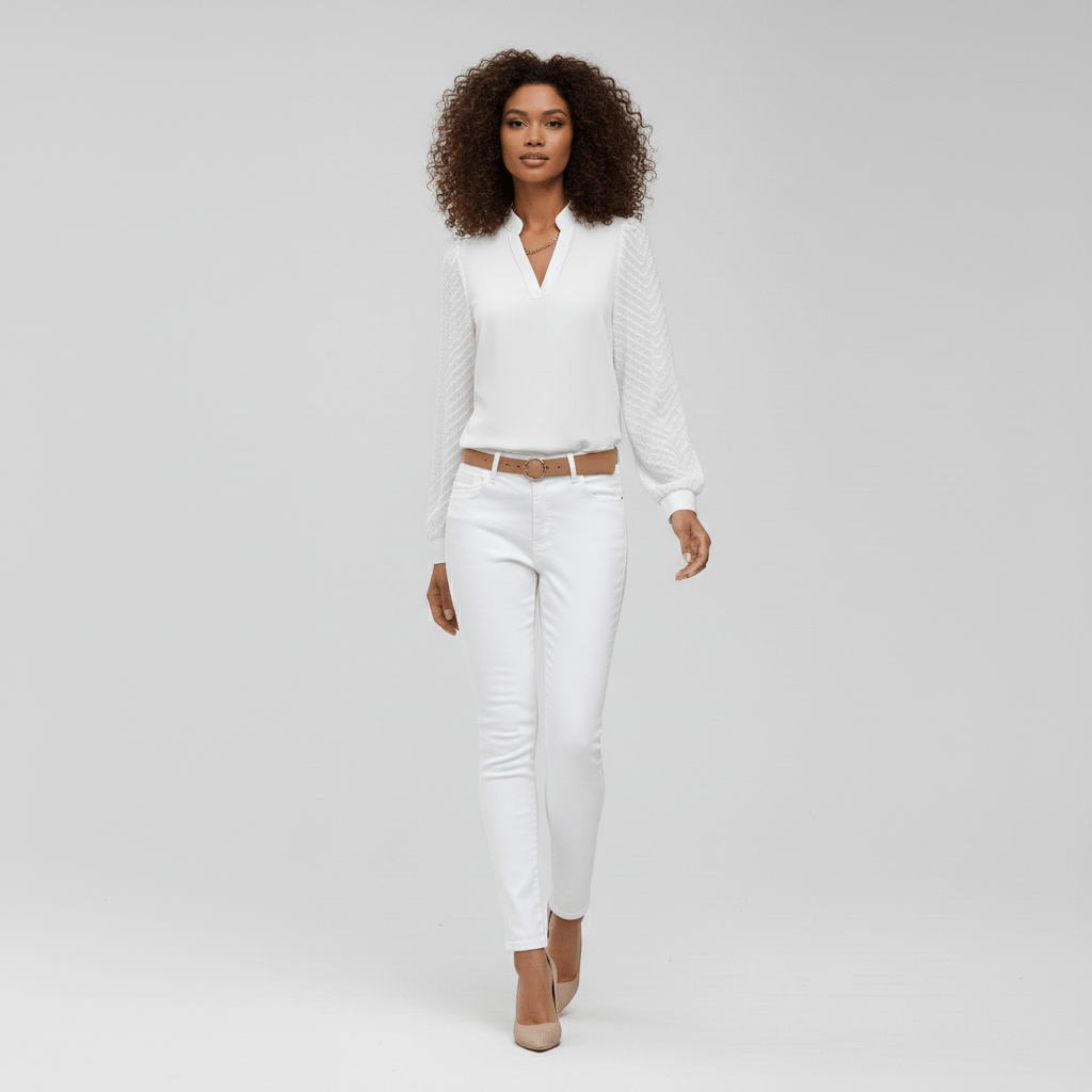 Susan Textured Sleeve V-Neck Blouse