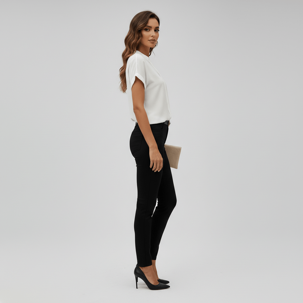 Sylvia V-Neck White Blouse with Short Sleeves