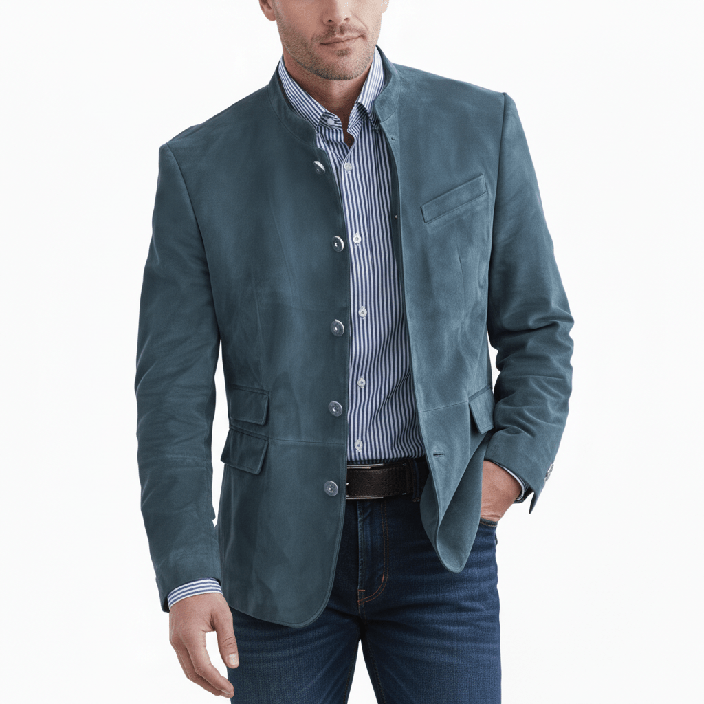 Thomas Stand Collar Slim Fit Blazer with Button Front