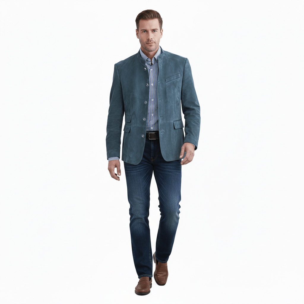 Thomas Stand Collar Slim Fit Blazer with Button Front