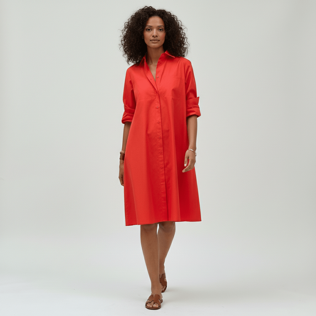 Violet Button Down Midi Shirt Dress with Collar and 3/4 Sleeves