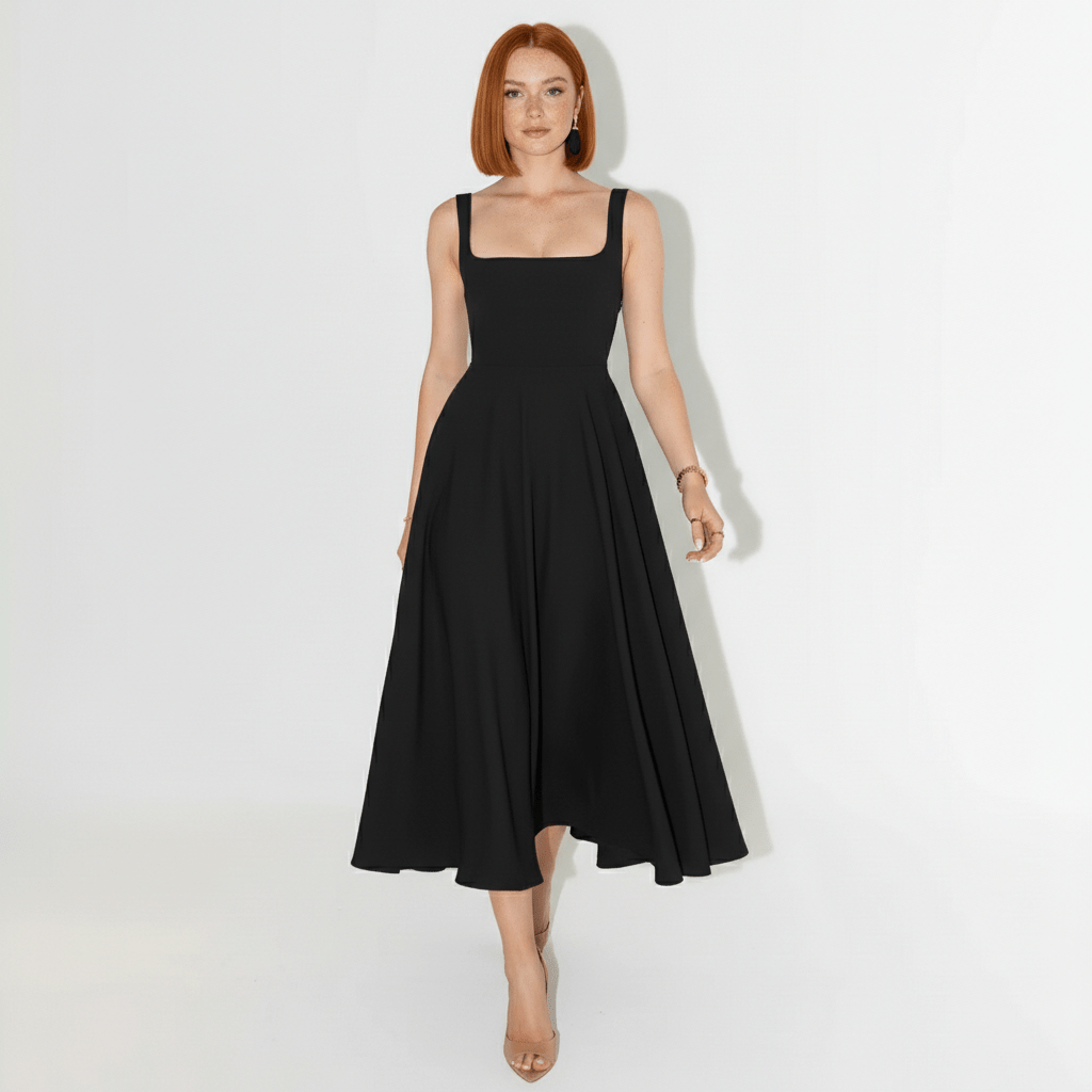 Vivica Elegant Square Neck Midi Dress