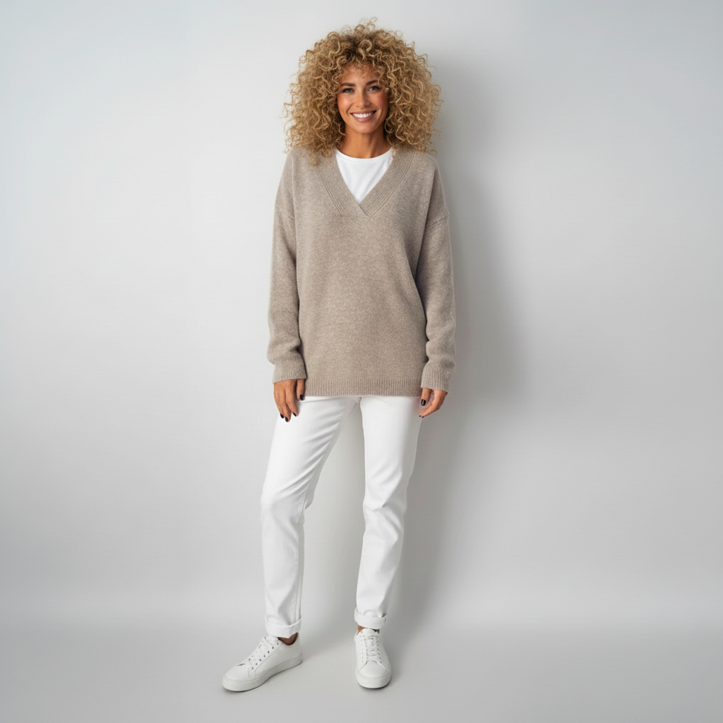 Women’s Cashmere V-Neck Jumper with Relaxed Fit