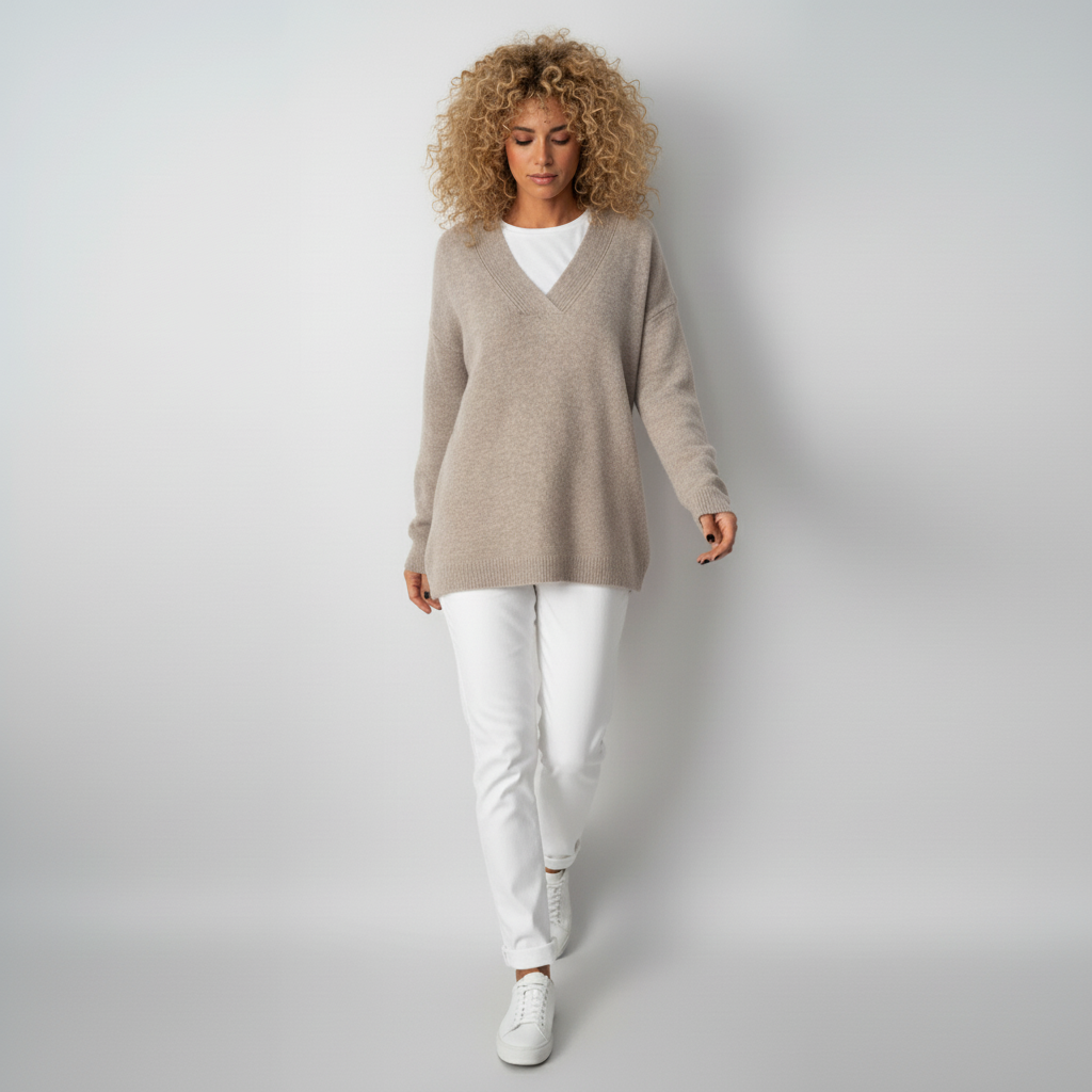 Women’s Cashmere V-Neck Jumper with Relaxed Fit