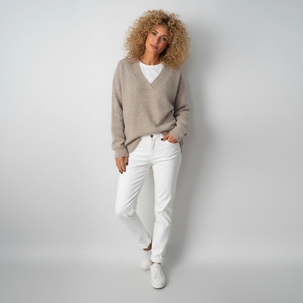 Women’s Cashmere V-Neck Jumper with Relaxed Fit
