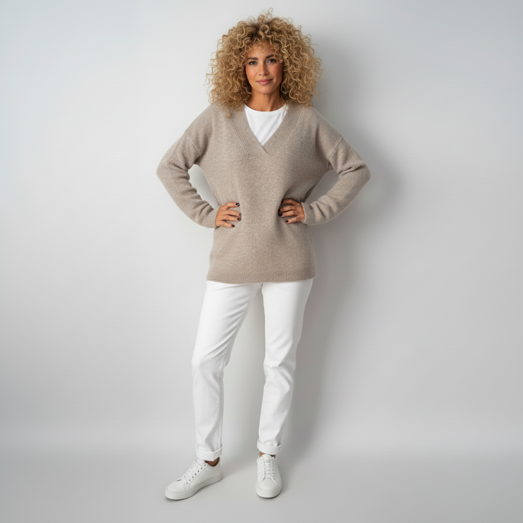 Women’s Cashmere V-Neck Jumper with Relaxed Fit
