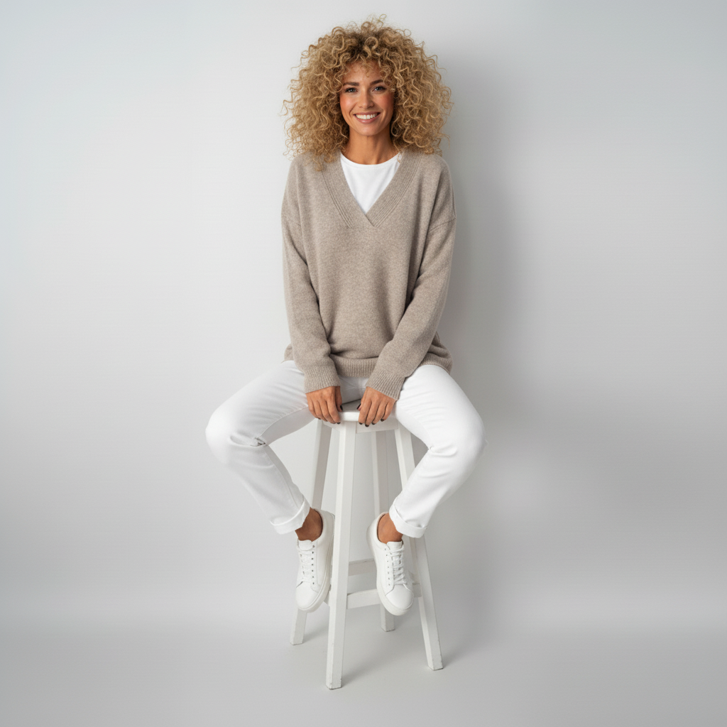 Women’s Cashmere V-Neck Jumper with Relaxed Fit