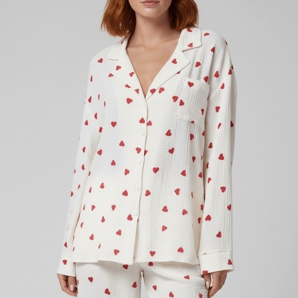 Women’s Cotton Pajama Set with Heart Print