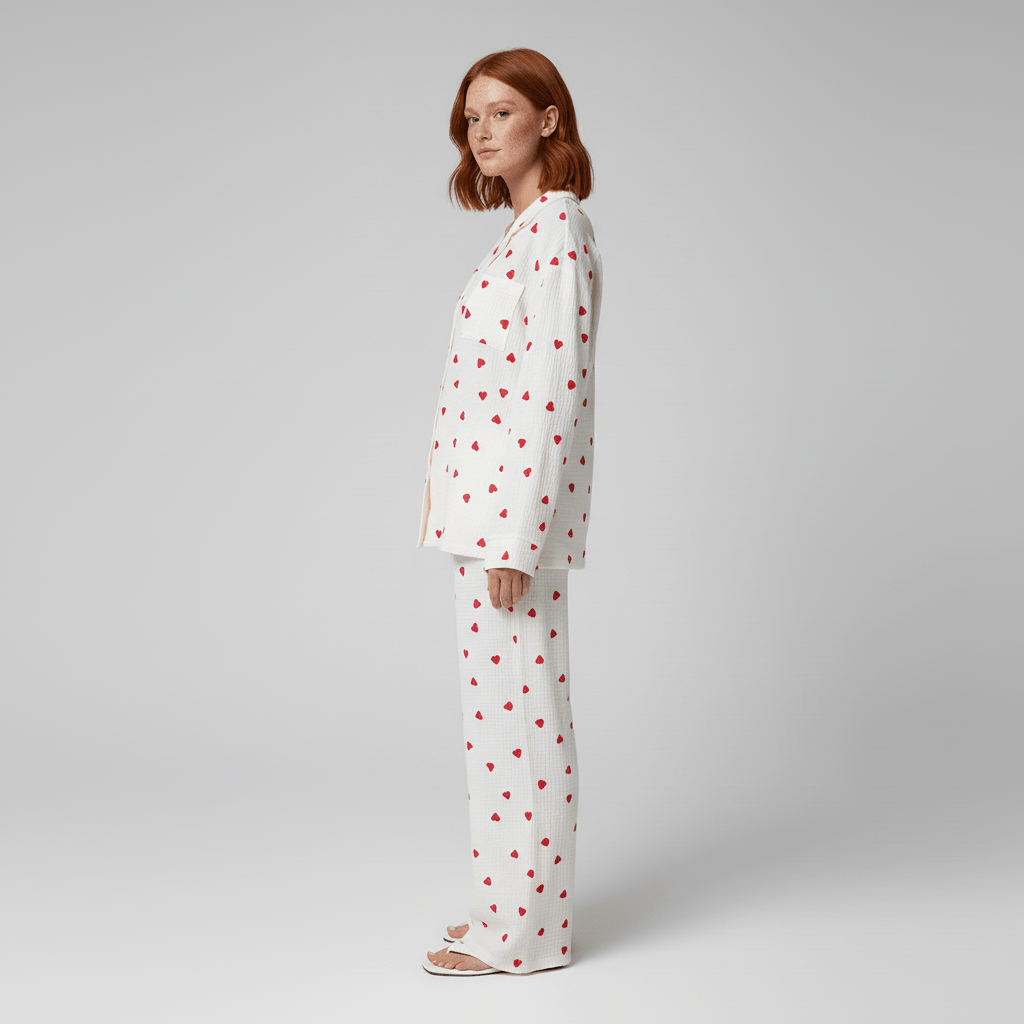 Women’s Cotton Pajama Set with Heart Print