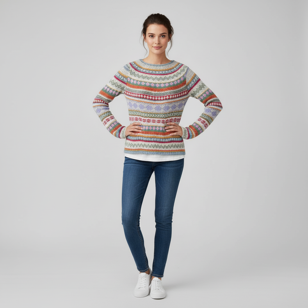 #colour_Soft Cream with Multicolor Fair Isle
