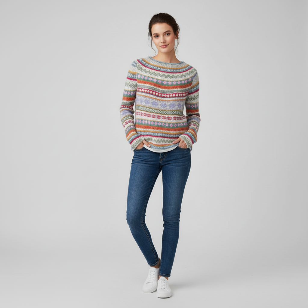 #colour_Soft Cream with Multicolor Fair Isle
