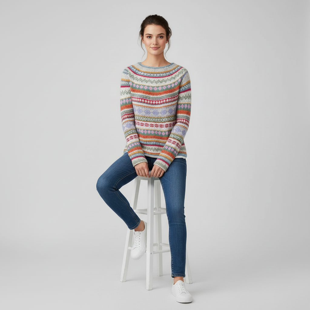 #colour_Soft Cream with Multicolor Fair Isle
