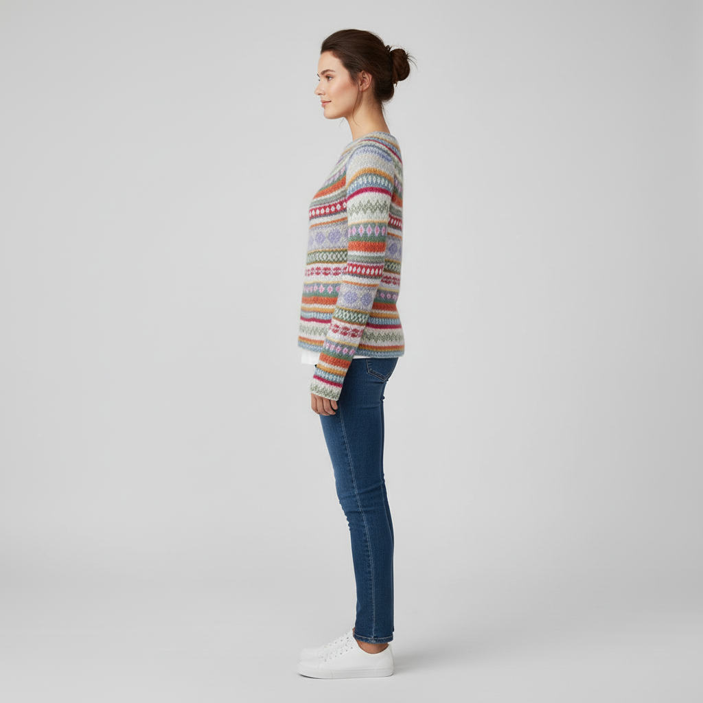 #colour_Soft Cream with Multicolor Fair Isle