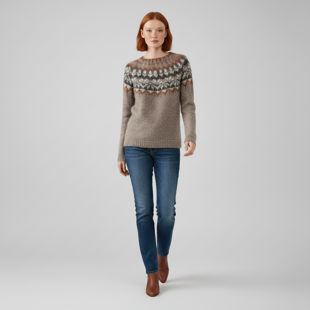 #colour_Warm Beige with Rust & Grey Fair Isle