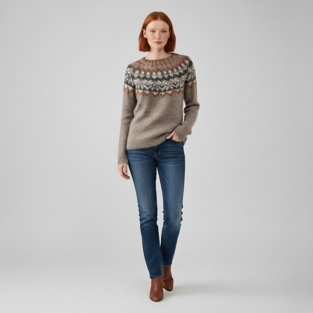 #colour_Warm Beige with Rust & Grey Fair Isle
