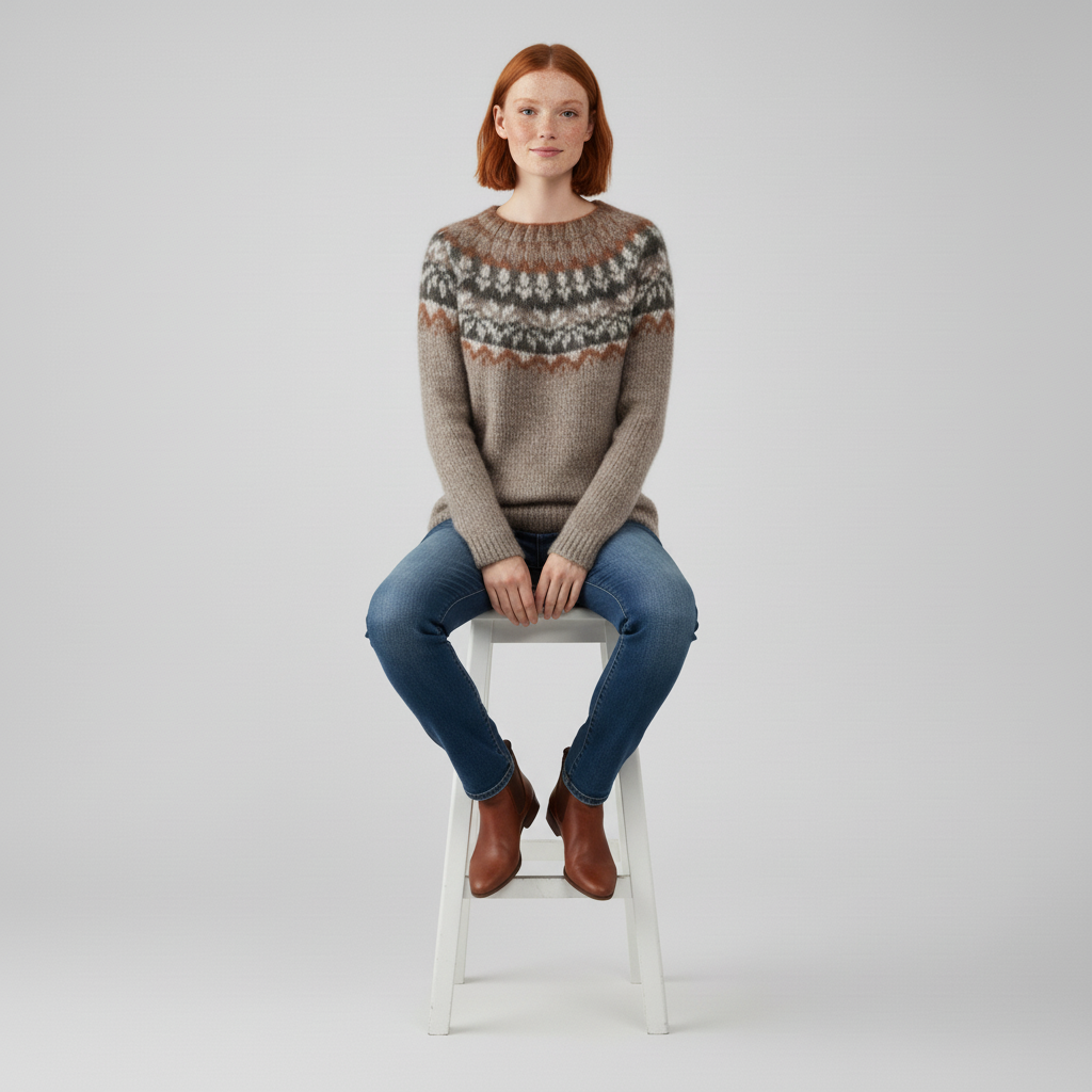 #colour_Warm Beige with Rust & Grey Fair Isle