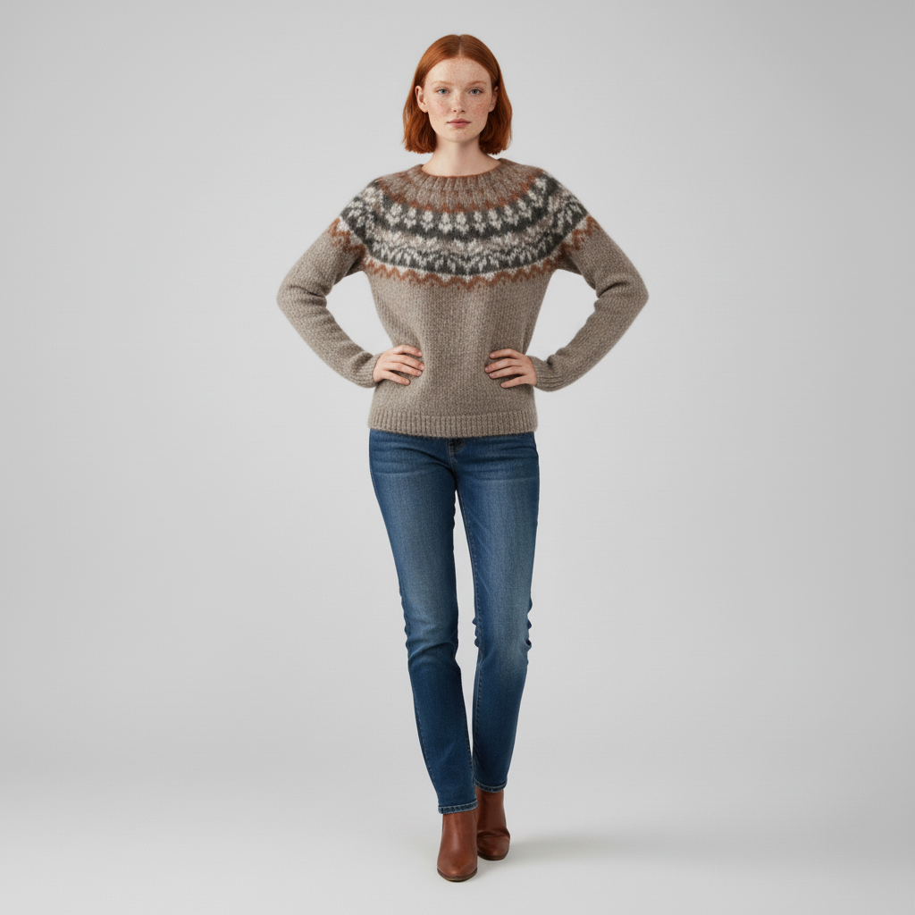 #colour_Warm Beige with Rust & Grey Fair Isle