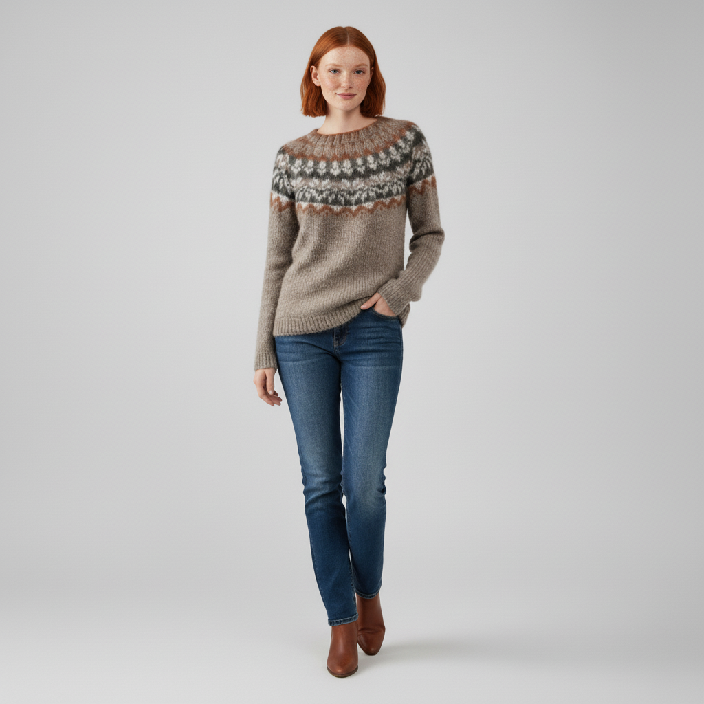 #colour_Warm Beige with Rust & Grey Fair Isle