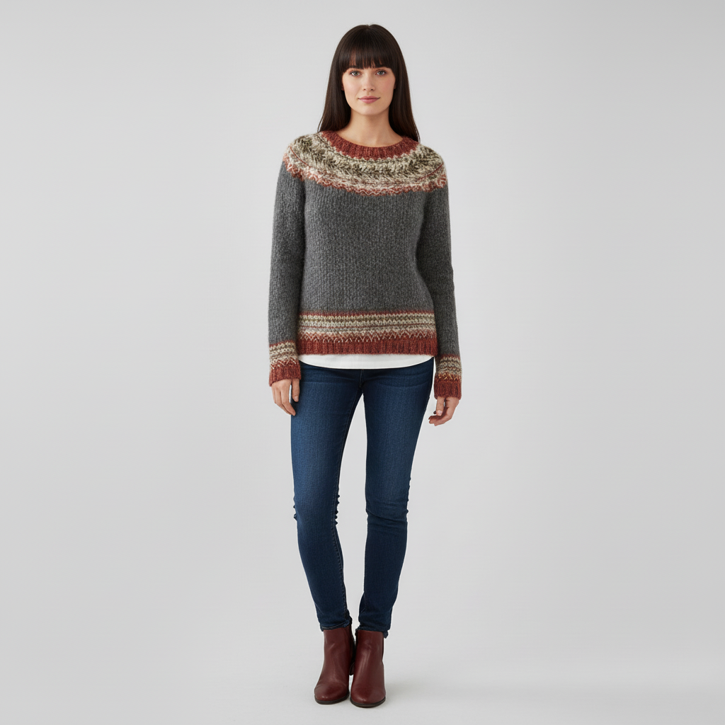 #colour_Charcoal Grey with Rust Fair Isle