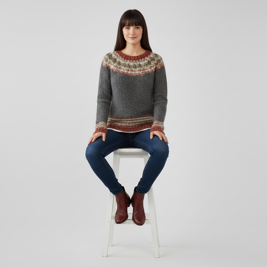 #colour_Charcoal Grey with Rust Fair Isle