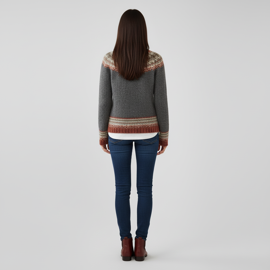 #colour_Charcoal Grey with Rust Fair Isle