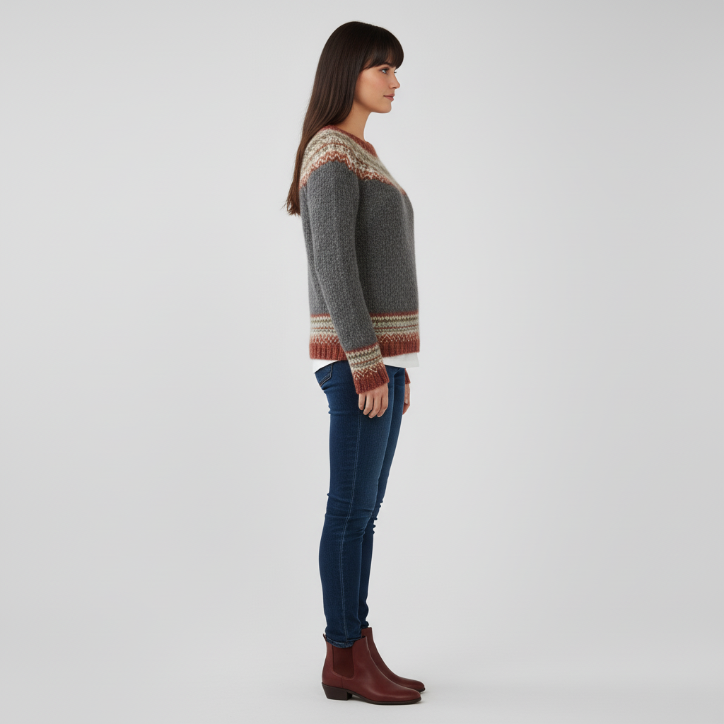 #colour_Charcoal Grey with Rust Fair Isle