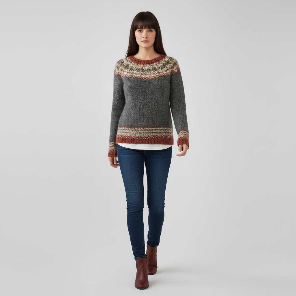 #colour_Charcoal Grey with Rust Fair Isle