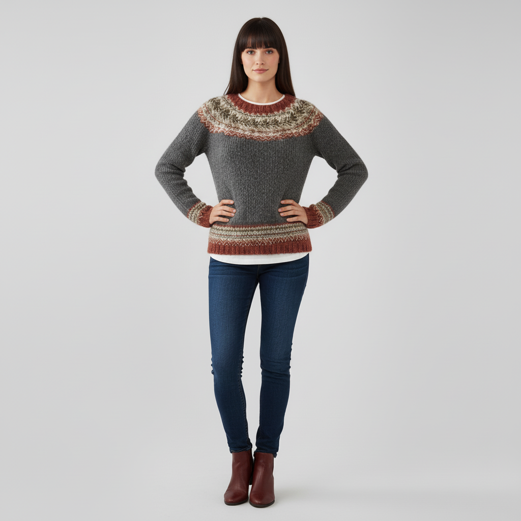 #colour_Charcoal Grey with Rust Fair Isle