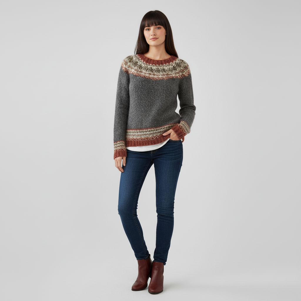 #colour_Charcoal Grey with Rust Fair Isle