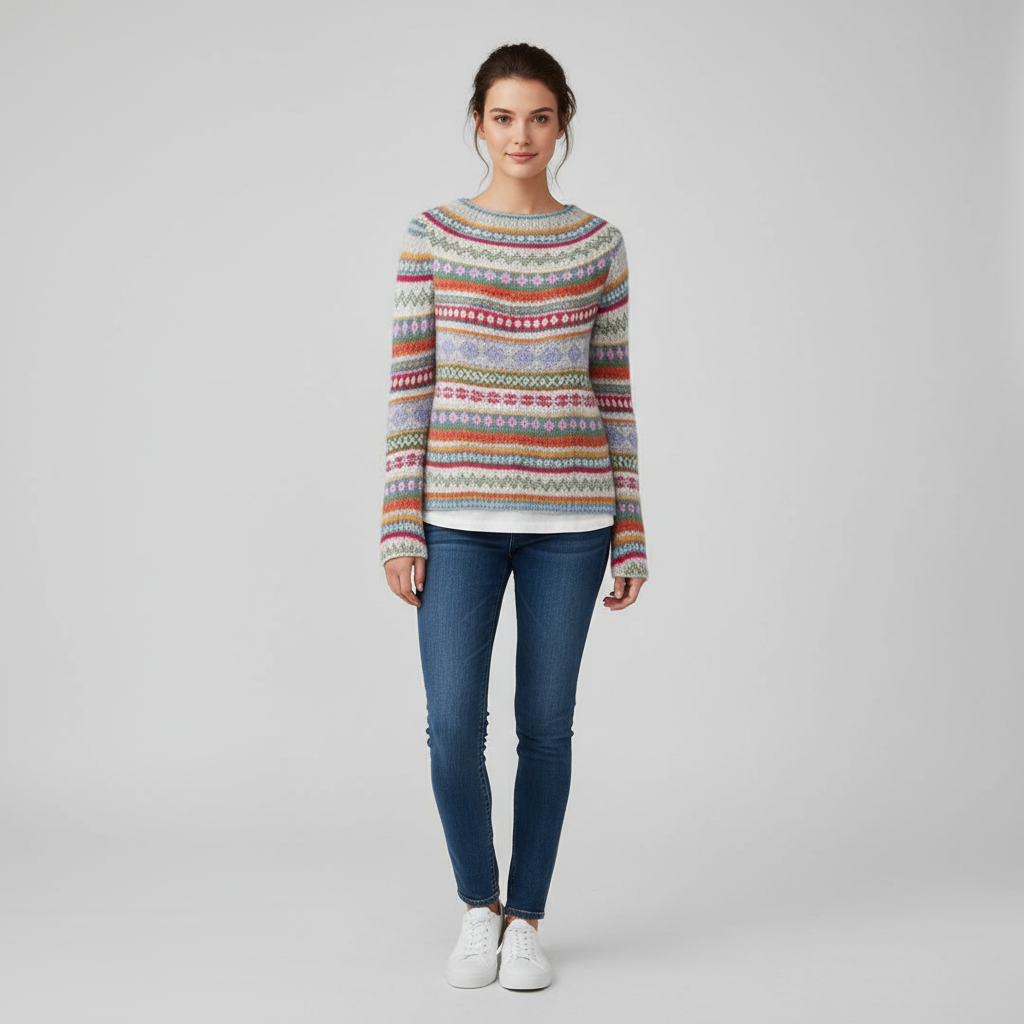 #colour_Soft Cream with Multicolor Fair Isle