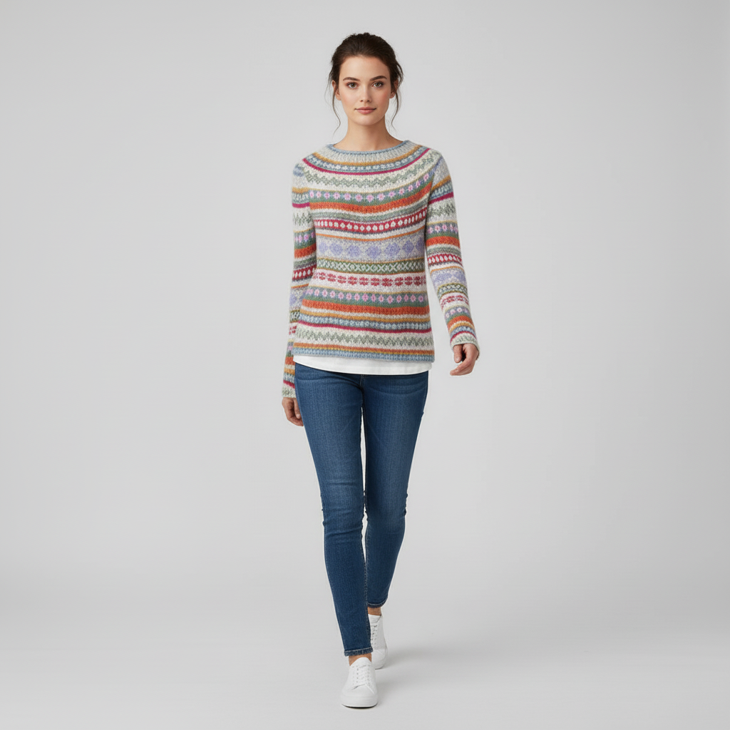 #colour_Soft Cream with Multicolor Fair Isle